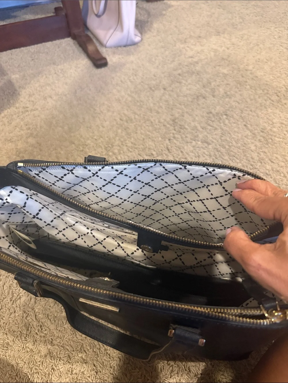 kate spade black saffiano leather tote with gold hardware